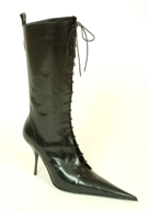black leather calf-length lace-up boot